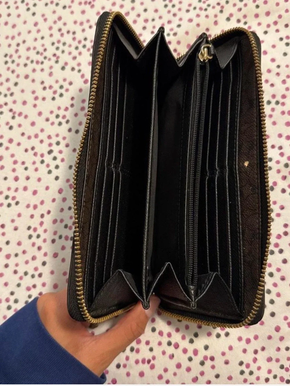 Coach Black Saffiano Zip-Around Wallet with Gold Logo